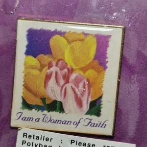 I Am A Woman Of Faith Tulip Floral Lapel Hat Jacket Pin 1998 New